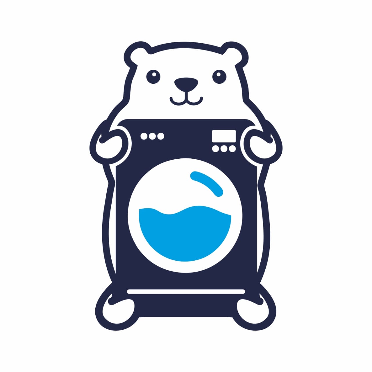 Polar Drycleaning mascot - polar bear with washing machine